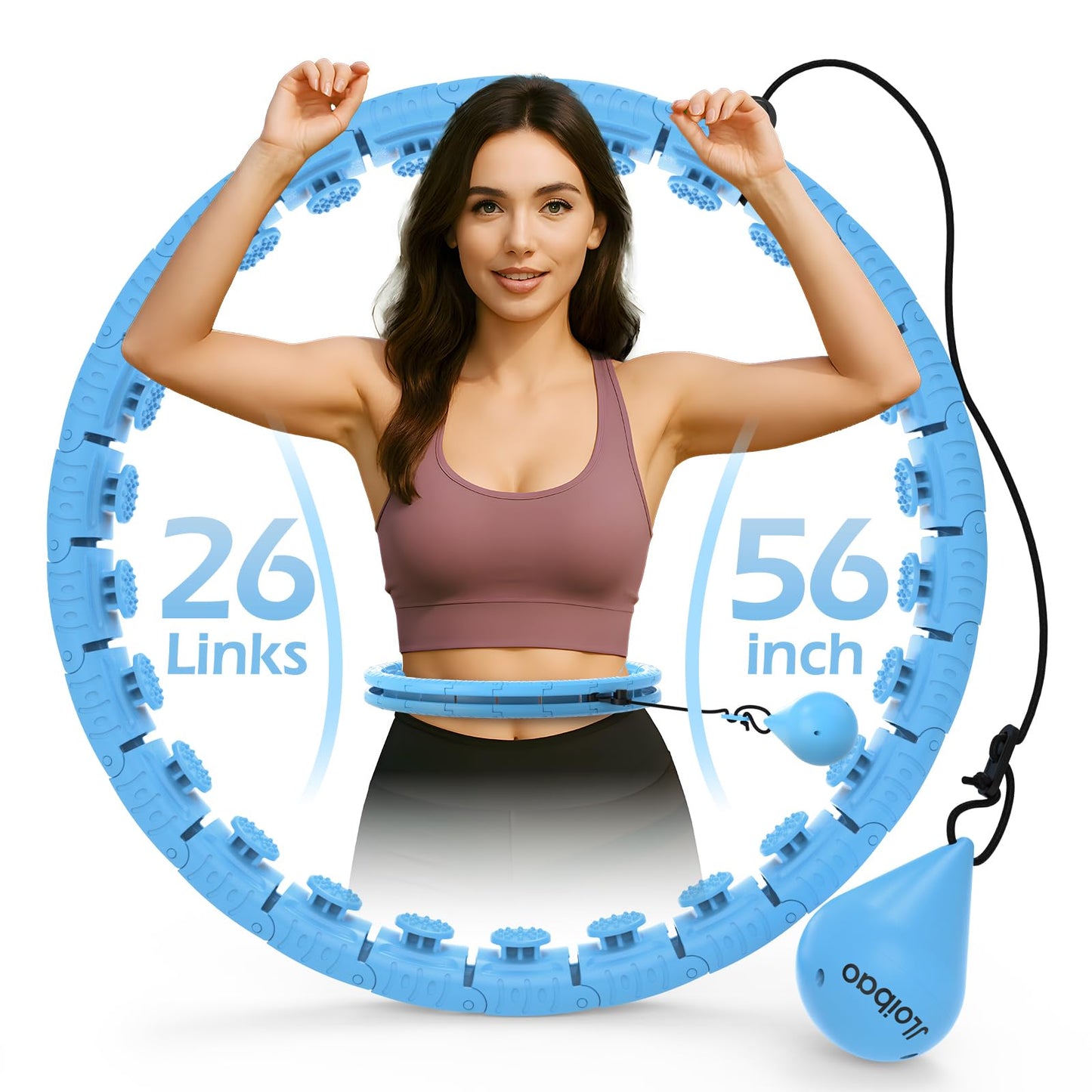 JLoibao Weighted Hula Circle with 26 Links(56 Inch) for Adults Weight Loss, Infinity Fitness Hoop Plus Size, for Women Smart Exercise Equipment