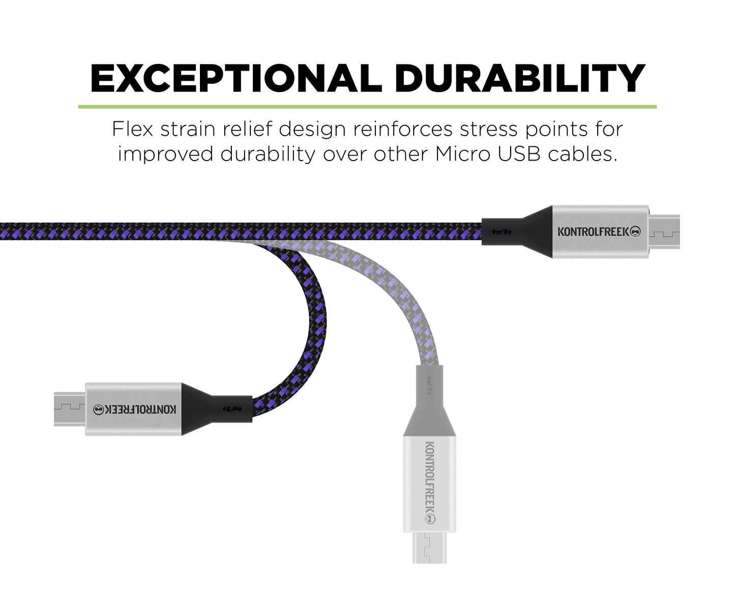 KontrolFreek Gaming Cable Micro USB (12ft) The Premium Durable Gaming Cable [Round Braided Nylon] for PlayStation Controllers, Xbox Controllers, PC, Android Smartphones and More