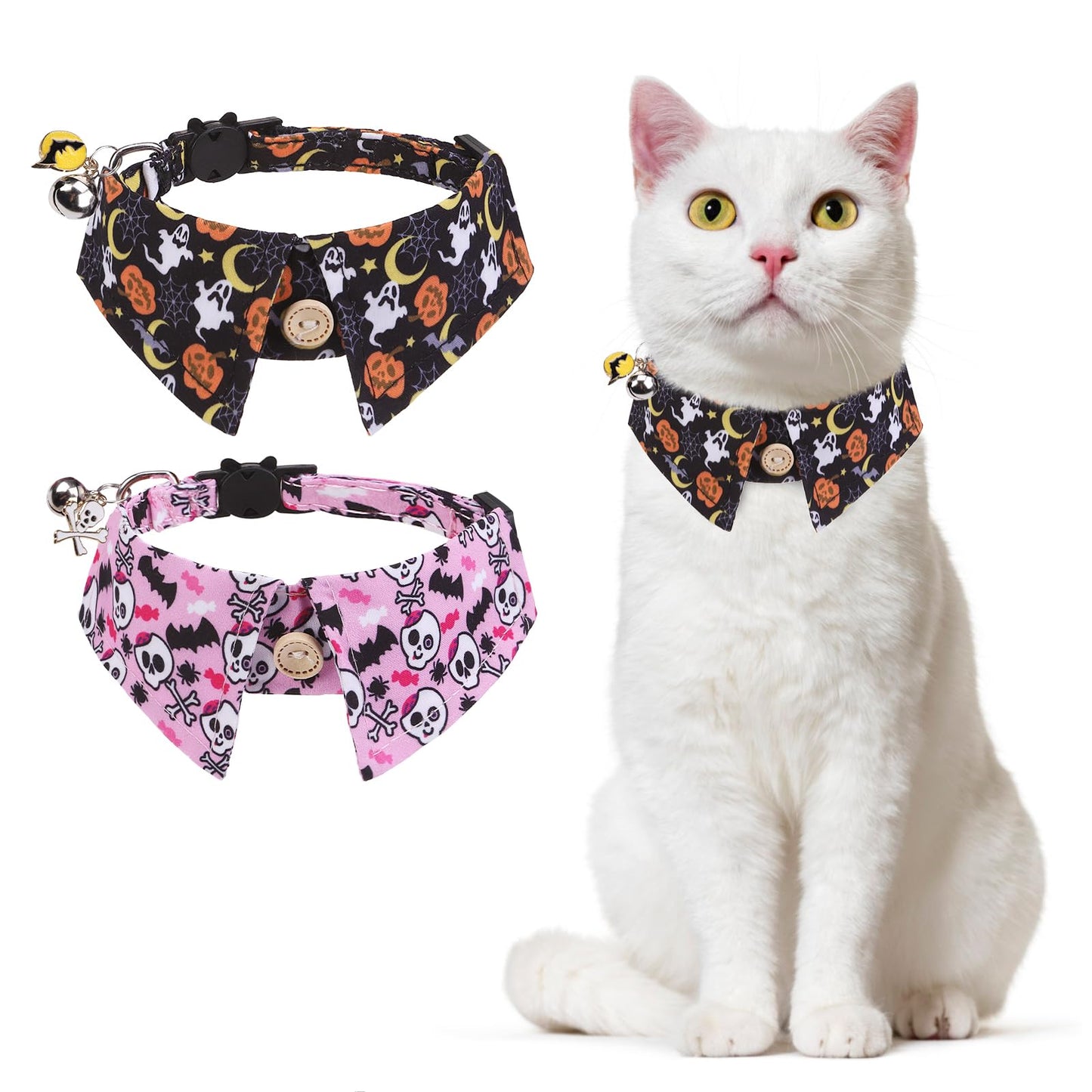 DILLYBUD Halloween Cat Collar with Bells & Cute Pendant - Breakaway, Adjustable, 2-Pack Kitten Collar Safety for Female & Male Pets