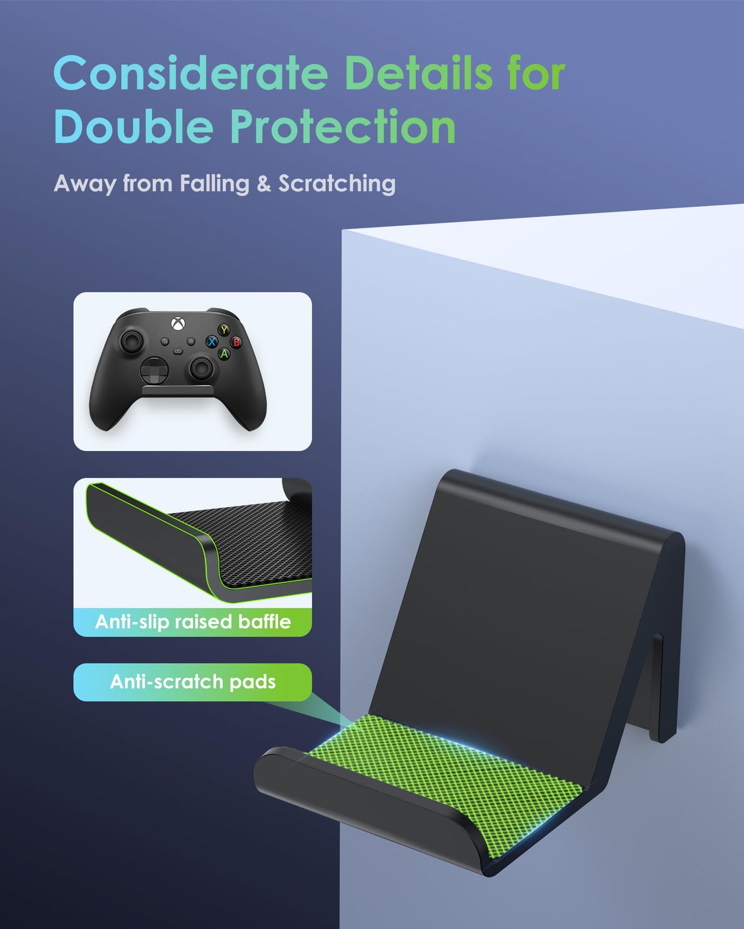 6amLifestyle 4 Pack Controller Holder Stand Built in Anti-Slip Pads for PS5 PS4 Xbox One Switch Pro Gamepad Controller Wall Mount Adhesive/Screws, Universal Controller Accessories Shark 14 Mini