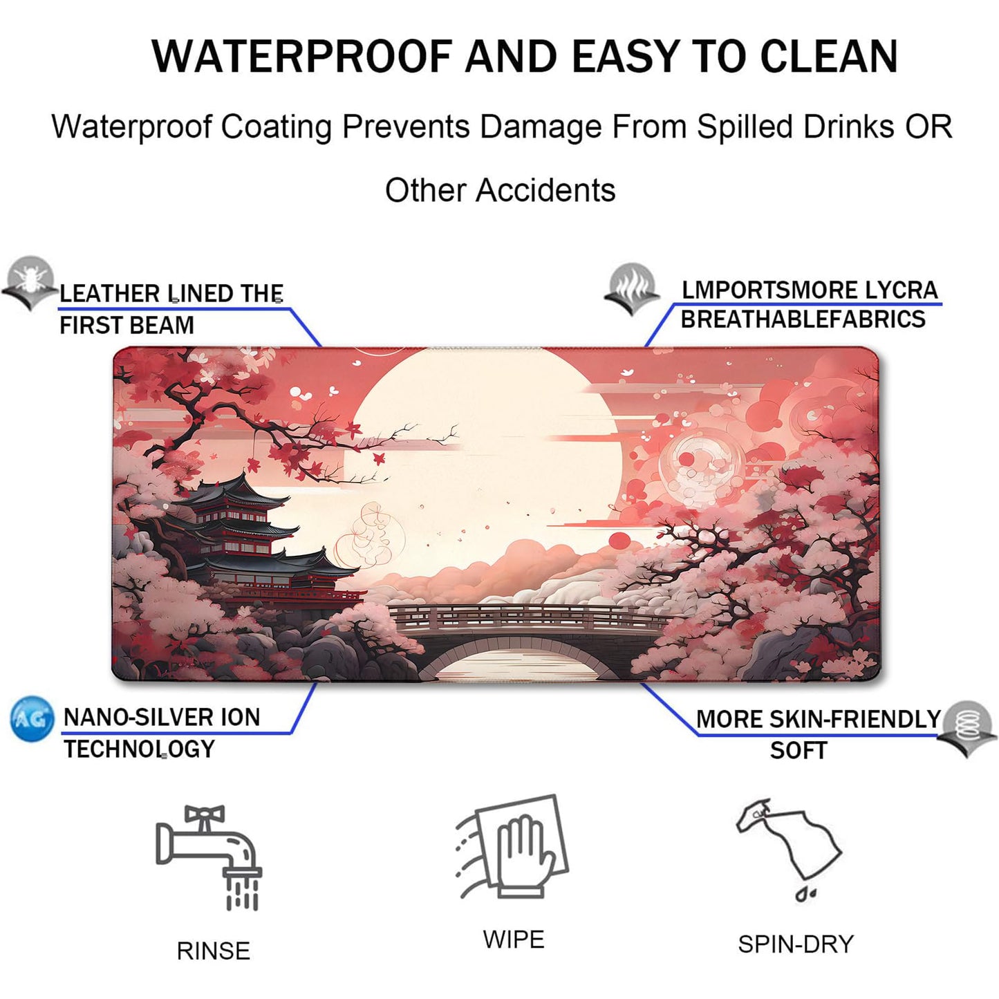 Japanese Large Gaming Mouse Pad with Stitched Edges, 31.5" x 15.7" Large Extended Computer Pad, Mouse Pad Protector with Non-Slip Waterproof Rubber Base for Laptop Office Accessories, Sunset