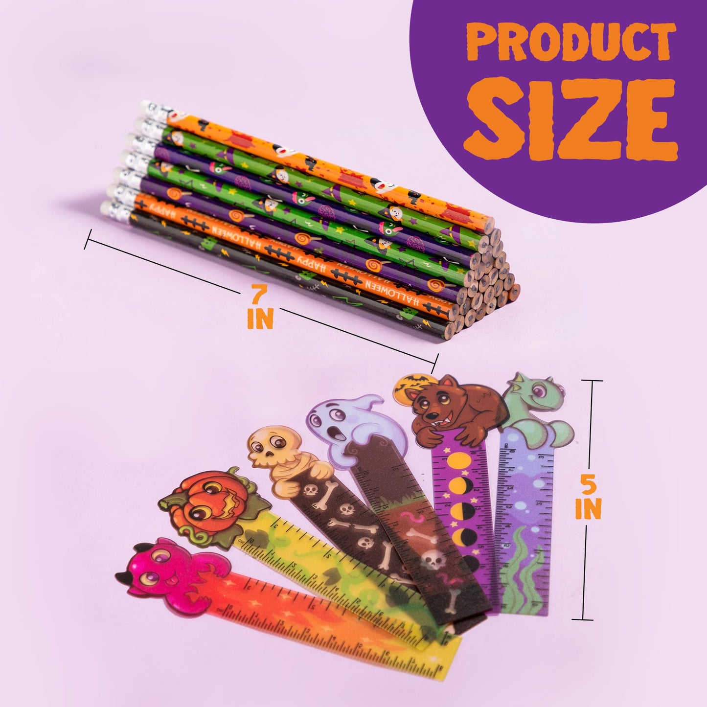 JOYIN 96 Pcs Halloween Pencils and Rulers Stationery Set Included 48Pcs Assorted Pencils with 12 Designs, 48Pcs Halloween Bookmarks Bulk with 6 Patterns for Kids Party Favors Supplies,Non Candy Treats