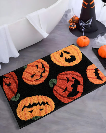 DEXDE Fall Halloween Bathroom Rugs Fun Pumpkins Bath Mat for Autumn Harvest Thanksgiving Home Decor, Soft Non-Slip Carpet for Hallway Bedroom Bathroom Kitchen Entryway, Orange Yellow 20x32