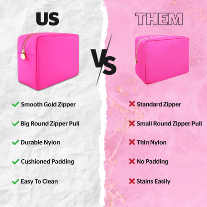 DANCOUR Large Pink Makeup Bag – Nylon Cosmetic Pouch, Travel Makeup Organizer Case, Spacious Makeup Bag for Toiletries, Beauty Essentials & Cosmetics