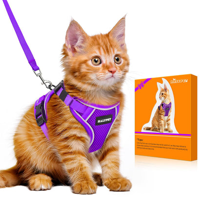Halypet Cat Harness and Leash Set [MAX Safety 4th-Gen Upgrade] Escape Proof Adjustable Cat Leash Comfortable Soft Vest Easy to Wear Kitten Harness with Reflective Strip for Cats Walking, XS Purple