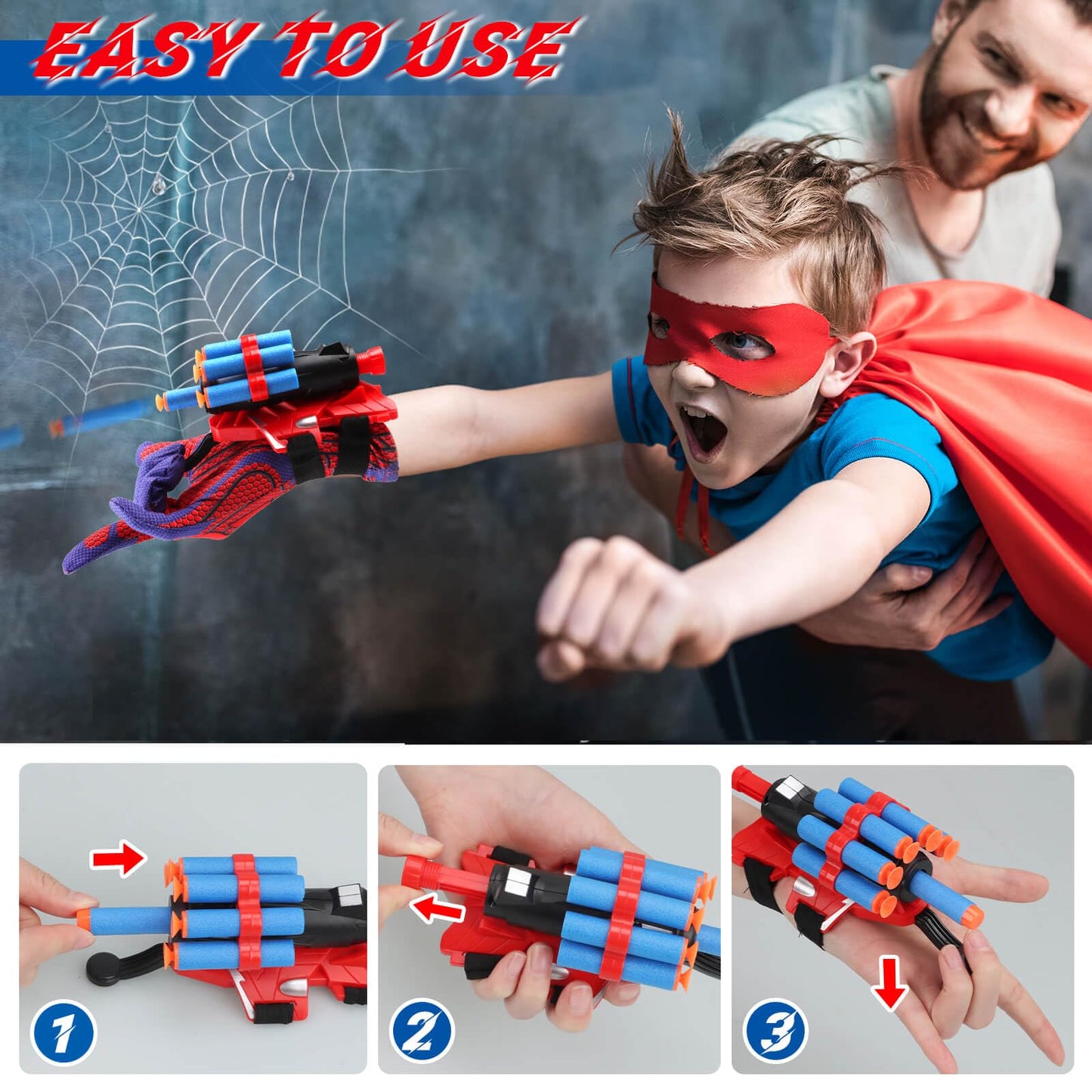 JONEG Web Shooters Toy for Kids 2 Pack, Toy for 3 4 5 6 7 8 Year Old Boy, Web Slinger with Spider Glove Launcher, Toys for Boys 4-6 6-8, Birthday Gifts