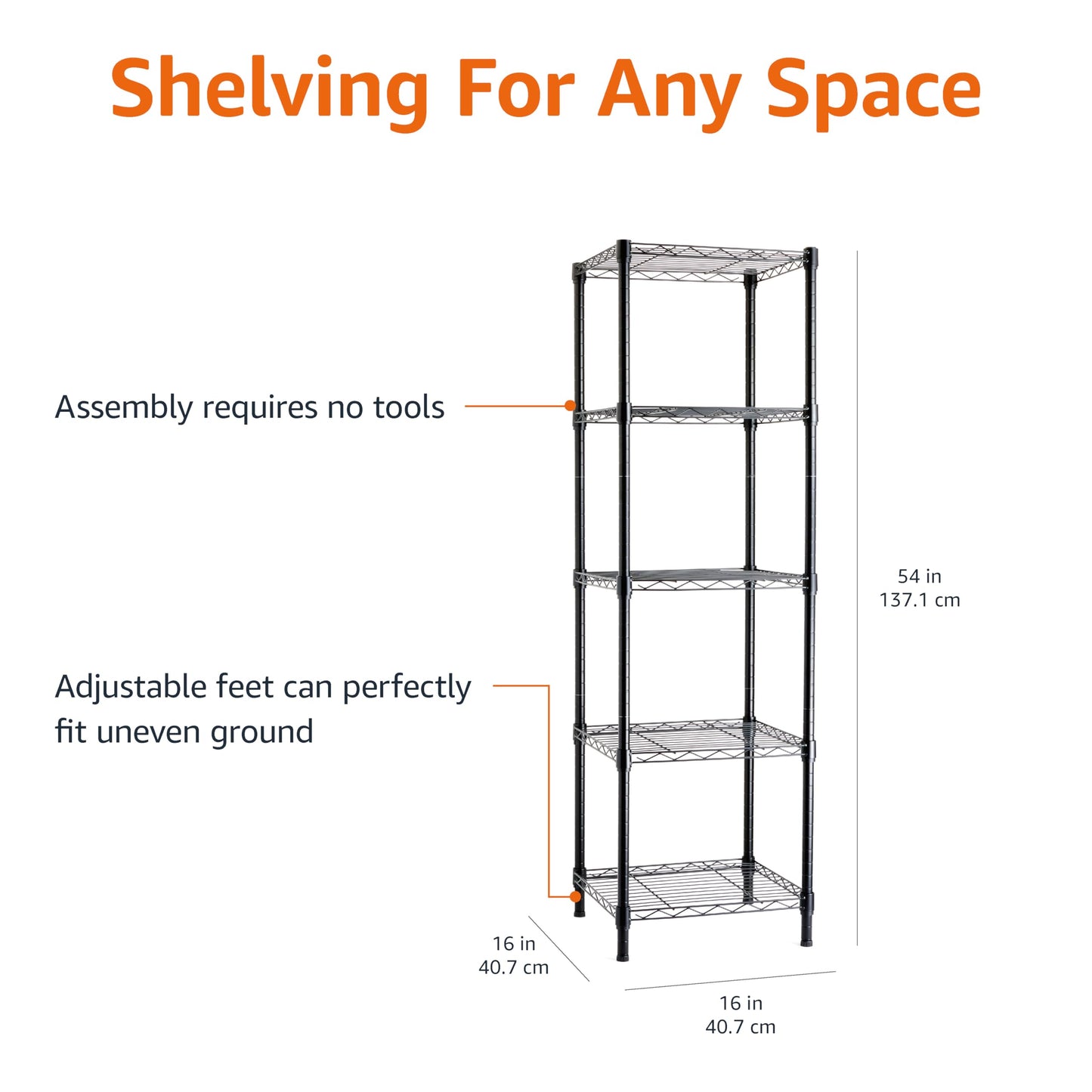 Amazon Basics 3-Shelf Adjustable Heavy Duty Steel Wire Rack Storage Shelving Organizer for Kitchen, Garage, 23.2" L x 13.4" W x 30" H, Black