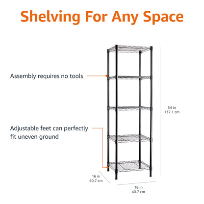 Amazon Basics 3-Shelf Adjustable Heavy Duty Steel Wire Rack Storage Shelving Organizer for Kitchen, Garage, 23.2" L x 13.4" W x 30" H, Black