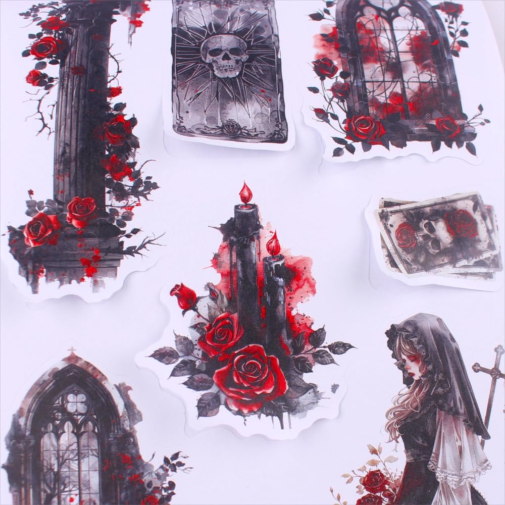 Dwetpzo Halloween Precut Scrapbook Sticker Book for Adults, Transparent PET & Writing Paper Stickers, Adhesive Sticker for Journaling, Junk Journals, Scrapbooking Supplies, 20 Sheets, A5