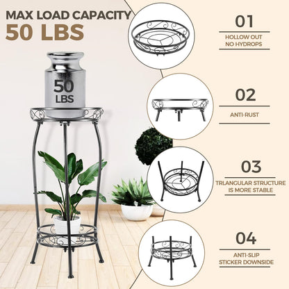 Kavlium Plant Stand Indoor Outdoor，Tall Black Metal Rustproof Stable Plant Stands，2 Tier 27.1 inch Multiple Plant Rack Holder Rack Flower Pot Stand Heavy Duty Plant Shelf