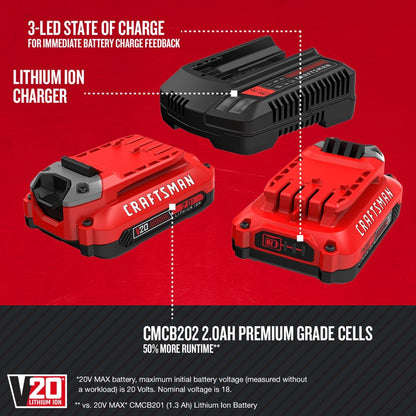 CRAFTSMAN V20 2Ah Lithium Ion Power Tool Battery 2-Pack and Charger Starter Kit (CMCB202-2CK)