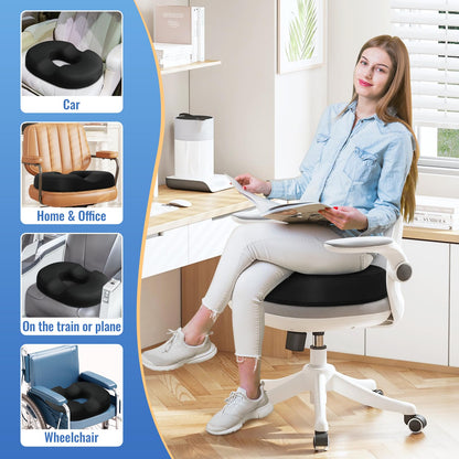 Donut Pillow Seat Cushion Chair Pad for Tailbone Pain Relief and Hemorrhoids, Memory Foam Seat Chair Cushion for Postpartum Pregnancy, Seat Cushions for Men and Women for Home & Office, (Black)