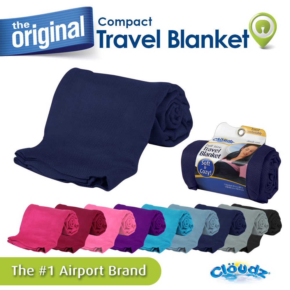 Cloudz Cozy Compact Airplane Travel Blanket for Your Flight, Car, Camping, Home or Comforting Warmth Anywhere! - Navy