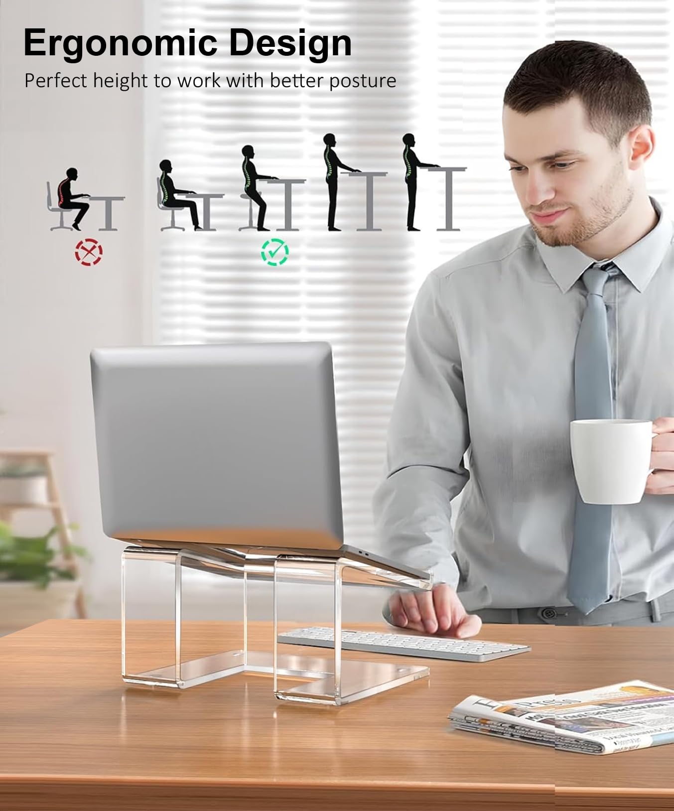 FUCDTEFC Acrylic Laptop Stand for Desk, Laptop Riser for 10-17.3 Inch Laptops, Ergonomic Computer Stand Holder Compatible with Macbooks and Notebooks- Clear