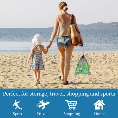 COIDEA 6 Pcs Mesh Bags Drawstring, 14x17 Inch with Lock, Multipurpose Storage Bags for Gym, Balls, Beach, Laundry (Black)