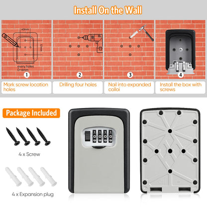Key Lock Box Wall Mounted, Fayleeko 4 Digit Combination Lockbox for Outside, House Keys - 5 Keys Capacity, Key Safe Security Storage Lock Box for Indoor, Outdoor, Garage, Garden, Store (Black, 4Pack)