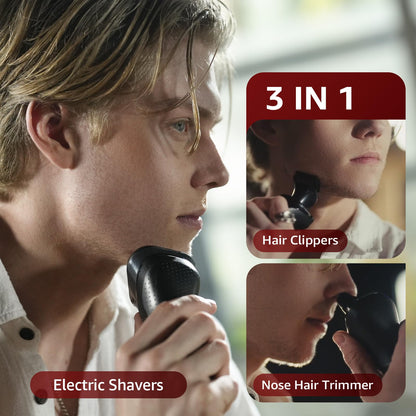 rategist Electric Razor for Men Cordless: 3-in-1 Electric Shaver for Face/Beard/Nose/Sideburns - IPX7 Waterproof Travel Kit - Precision Blades & Turbo Speed