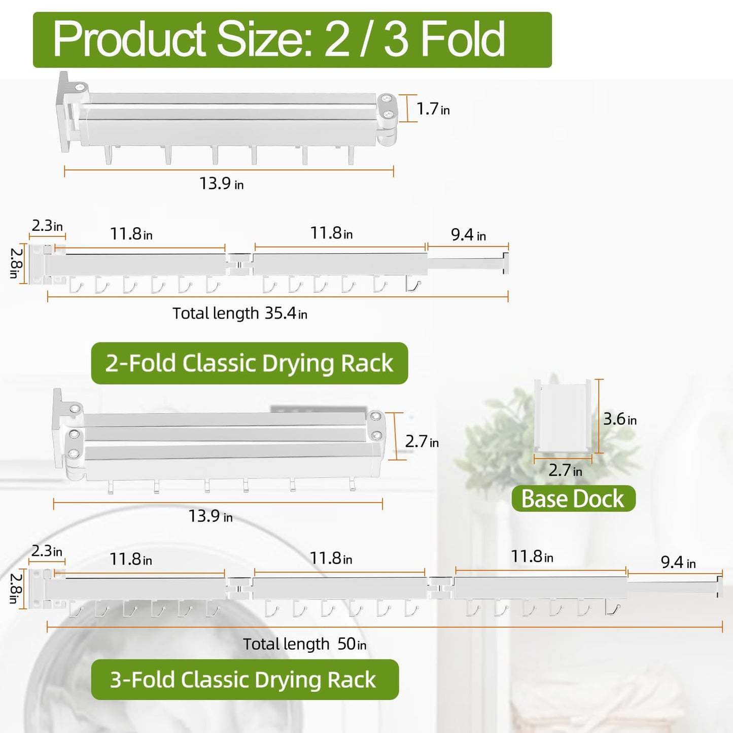 Kelisiting Retractable Clothes Drying Rack,3 Fold White Laundry Drying Rack,Wall Mounted Clothes Hanger,Space Saver,Foldable Durable,for Balcony,Laundry,Bathroom,Patio,Apartment,Dormitory