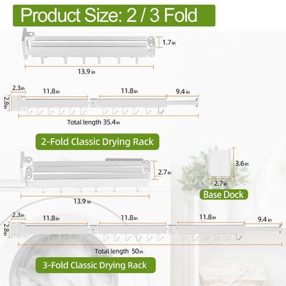 Kelisiting Retractable Clothes Drying Rack,3 Fold White Laundry Drying Rack,Wall Mounted Clothes Hanger,Space Saver,Foldable Durable,for Balcony,Laundry,Bathroom,Patio,Apartment,Dormitory