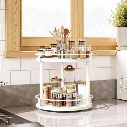 3-Tier Lazy Susan Organizer, Rotating Spice Rack, Spinning Organizer, Industrial Turntable Spice Rack Organizer for Cabinet, Kitchen Countertop, Pantry, Rustic Brown and Black SR23BR