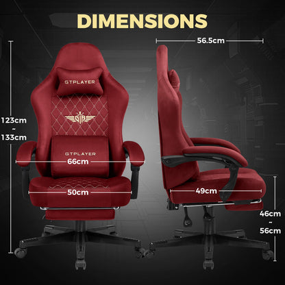 GTRACING Gaming Chair Fabric with Footrest, Big and Tall Game Chair High Back Computer Office Chair with Lumbar Support for Adults, Ergonomic Swivel Games Chair with Pocket Spring Cushion Gaming Red