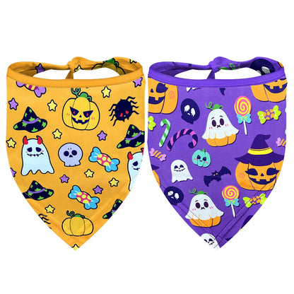 Halloween Dog Bandanas 2 Pack Multiple Adorable Halloween-Themed Patterns, Durable Fabric Halloween Pet Scarf, Suitable for Small, Medium, and Large Breed Dog' Halloween Party Dog Bandana