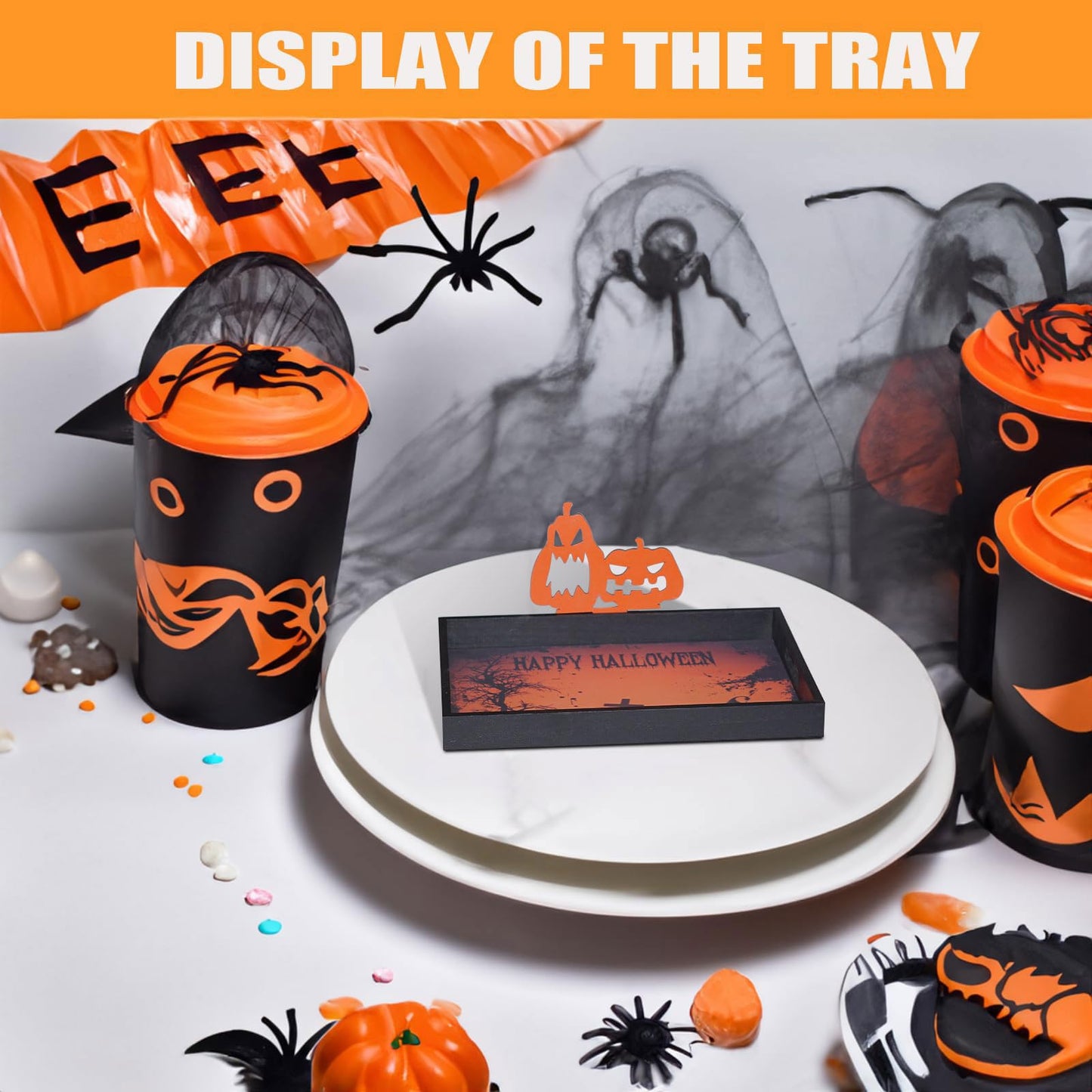 Krismax Halloween Decorations Decorative Serving Trays and Platters Pumpkin Tray - Snacks Bowl Candy Dish - for Breakfast, Lunch, Dinner, Appetizers - Food Tray
