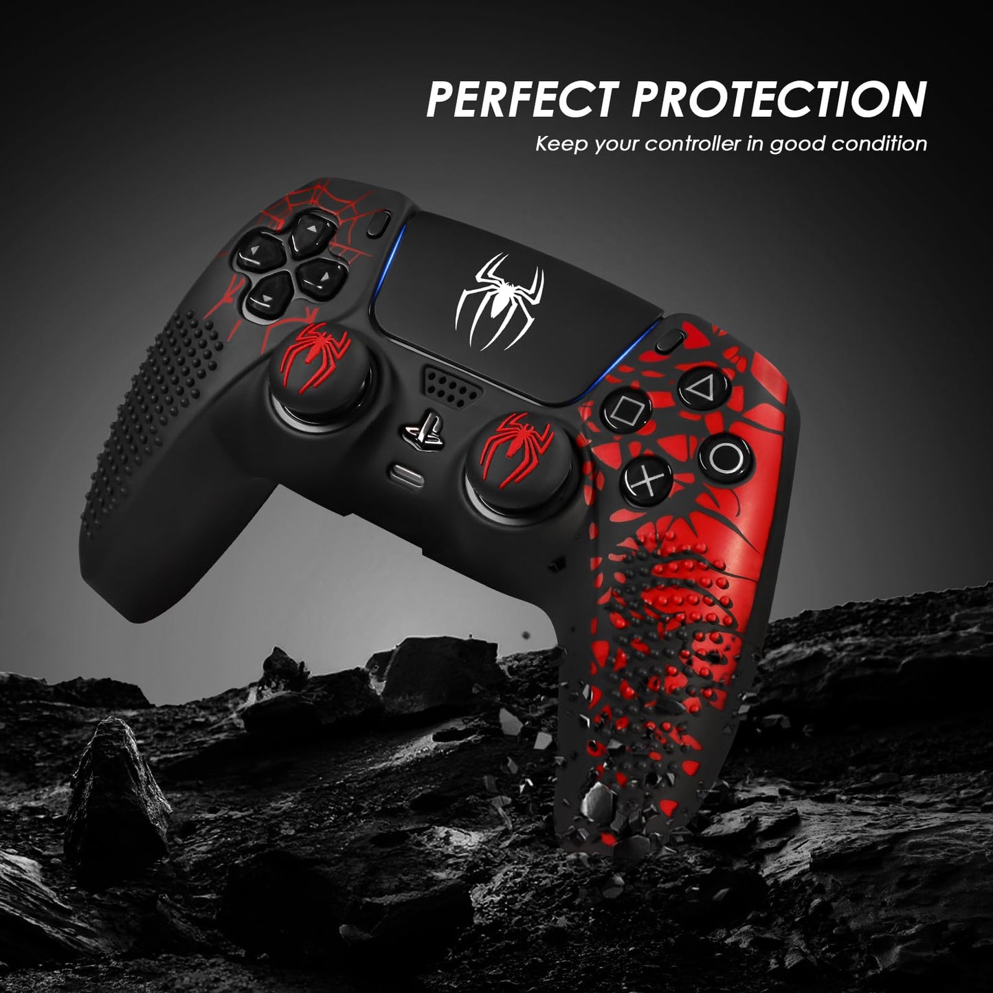 JORREP Anti-Slip PS5 Controller Skin, PS5 Controller Accessories, Non-Slip Silicone PS5 Controller Cover Case with Thumb Grip Gaps, Touch Pad Sticker and Cover Wrap Stickers