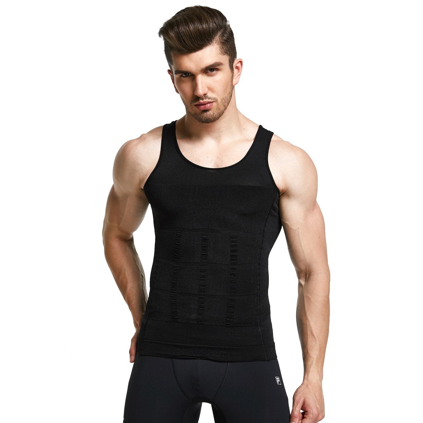 GKVK Mens Slimming Body Shaper Vest Shirt Abs Abdomen Slim,XXL(chest size 116cm-120cm/46inches-48inches),Black