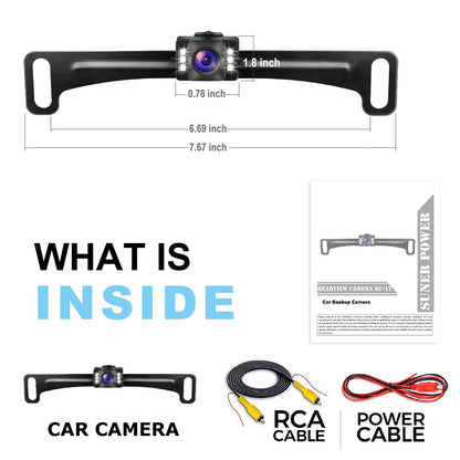 GLK Car Backup Camera HD Rear View Camera License Plate Backup Camera with Wide View Angle 6 LED Night Vision Waterproof Front & Back up Camera, Guide Line On/Off