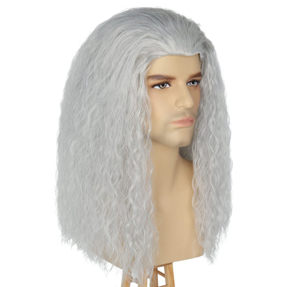 Koonfan Women Witch Costume Men Wizard Wig Silver Gray Old Lady Grandma Wig Halloween Cosplay Wigs