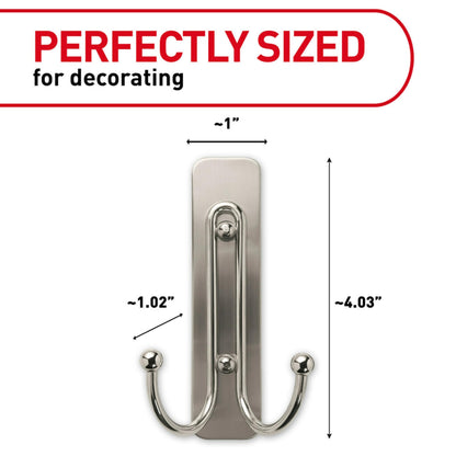 Command Large Satin Brass Double Hooks, 2 Coat Hooks and 2 Command Strips, Damage-Free Hanging with Adhesive, No Tools Great for Hanging Home Decor, Holds up to 4 lb