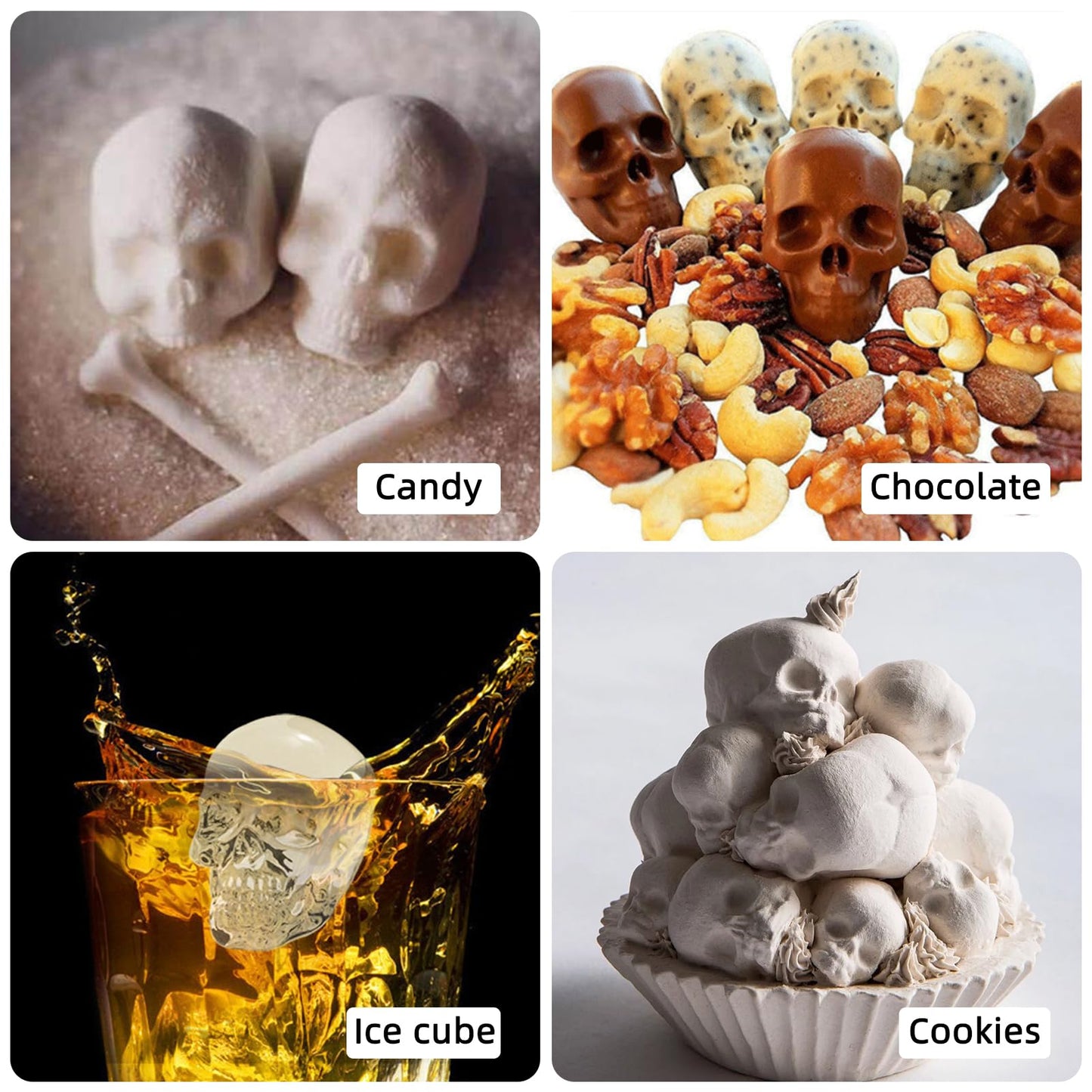 2 PCS Gummy Skull Candy Molds Silicone, 140 Cavity Skull Mini Silicone Mold for Chocolate, Fondant, Candy, Biscuits, Cookie, Jelly,Ice Cube and Dog Training Commands Concept