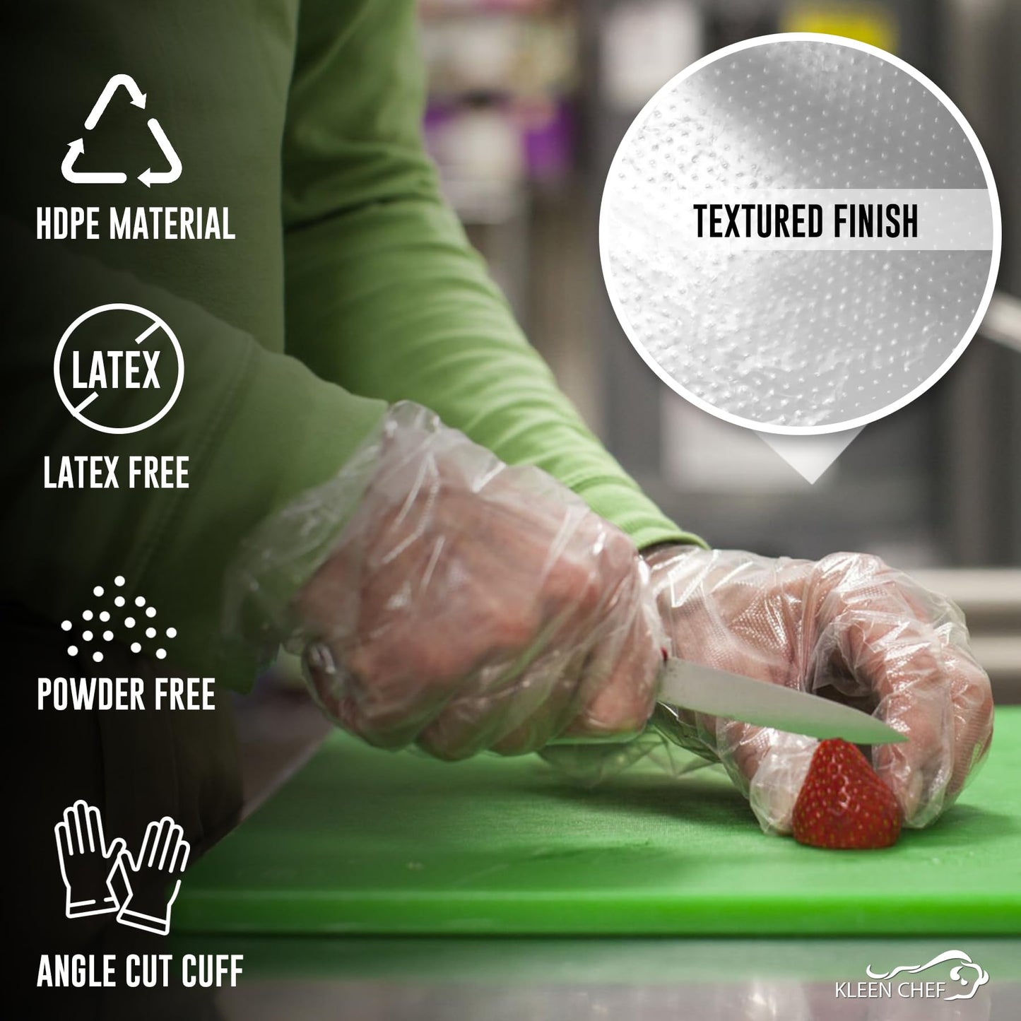 KLEEN CHEF Disposable Food Handling Long Cuff Poly Gloves | One Size Fits Most, 525 per Box (2 Boxes)