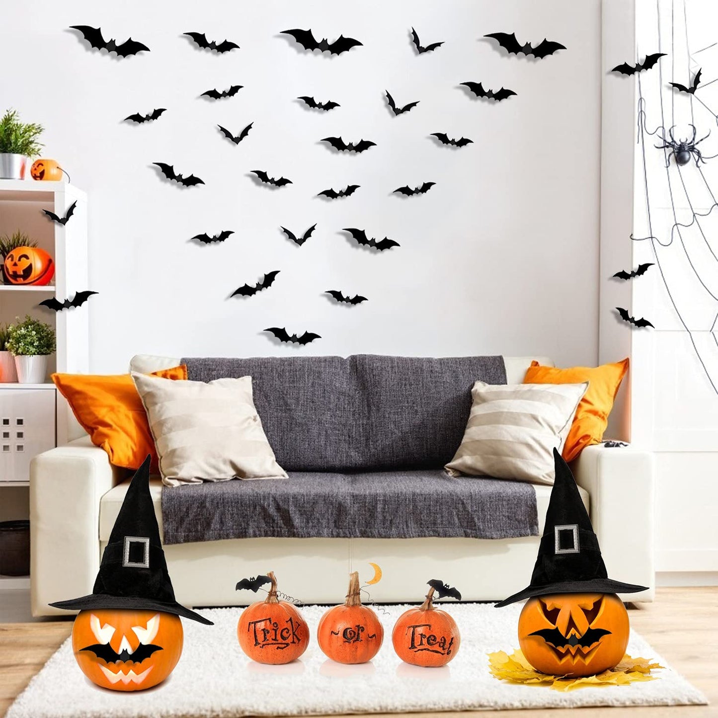 72 PCS Halloween 3D Bats Decoration, DIY Scary Wall Bats Wall Decal Wall Stickers 4 Different Sizes Halloween Party Decoration Supplies