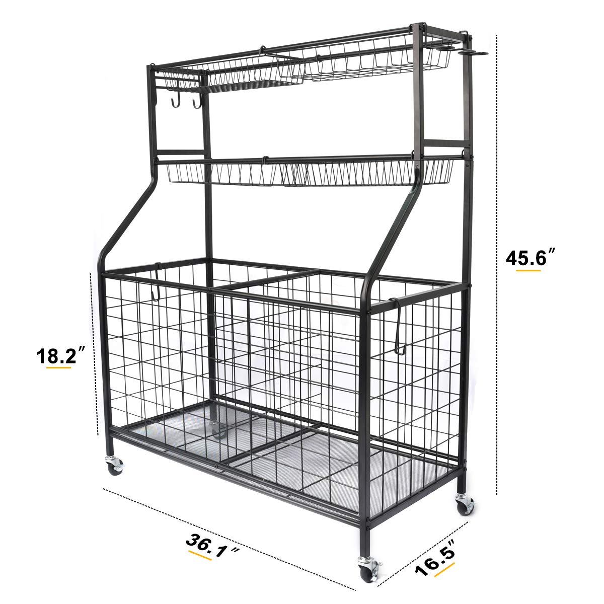 Kinghouse Sport Equipment Organizer for Garage, Steel Basketball Rack with Baseball Bat Holder and Hooks, Easy Assembly Storage for Balls, Kids' Toys, and Workout Gear in Basement, Home Gym, Outdoor