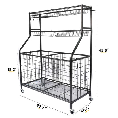 Kinghouse Sport Equipment Organizer for Garage, Steel Basketball Rack with Baseball Bat Holder and Hooks, Easy Assembly Storage for Balls, Kids' Toys, and Workout Gear in Basement, Home Gym, Outdoor