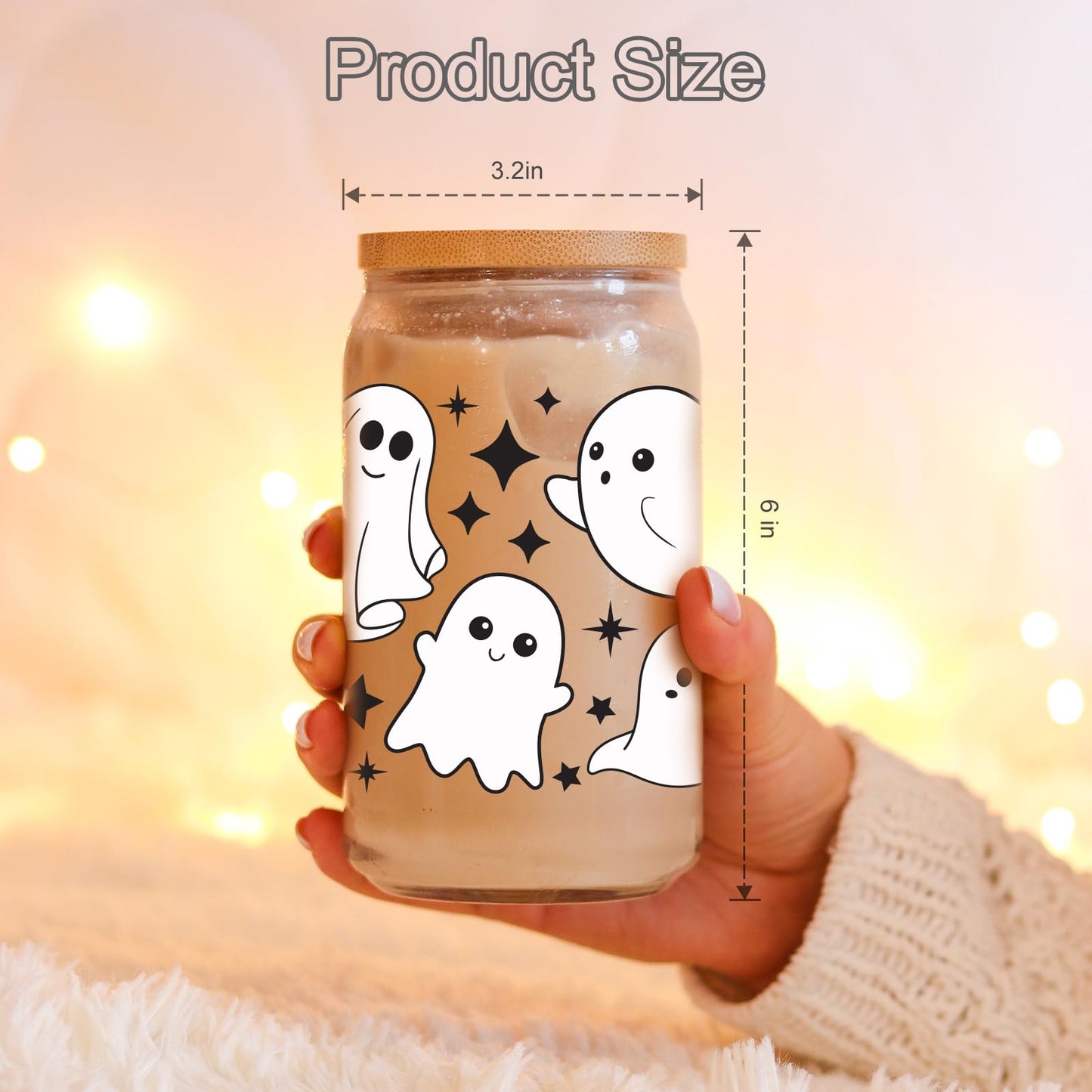 Coolife Ghost Halloween Cup, 16 oz Tumbler Glass Cups w/Lids Straws - Spooky Iced Coffee Mug for Smoothie, Cute Halloween Gifts for Women, Girls - Boo Basket Stuffers, Spooky Gifts for Teens, Her