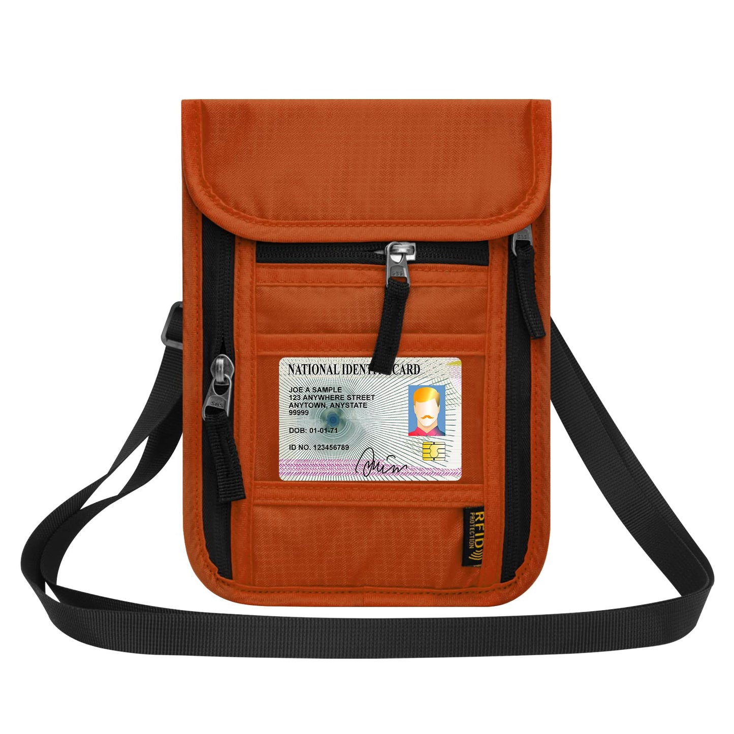 HOTEMIA Neck Wallet for Travel,Passport Holder Neck Pouch for Men Women with Adjustable Neck Strap and RFID Blocking (Orange)