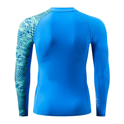 HUGE SPORTS Men's Splice UV Sun Protection UPF 50+ Skins Rash Guard Long Sleeves (Blue Digital, 3XL)