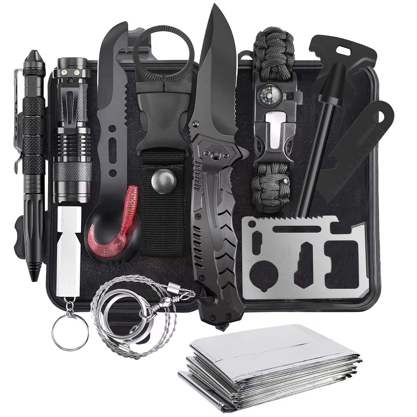 Gearedt Survival Kit, 16 in 1 Professional Survival Gear Tool Emergency Tactical First Aid Equipment Supplies Kits Gifts Idear for Men Him Women Families Hiking Camping Fishing Adventures