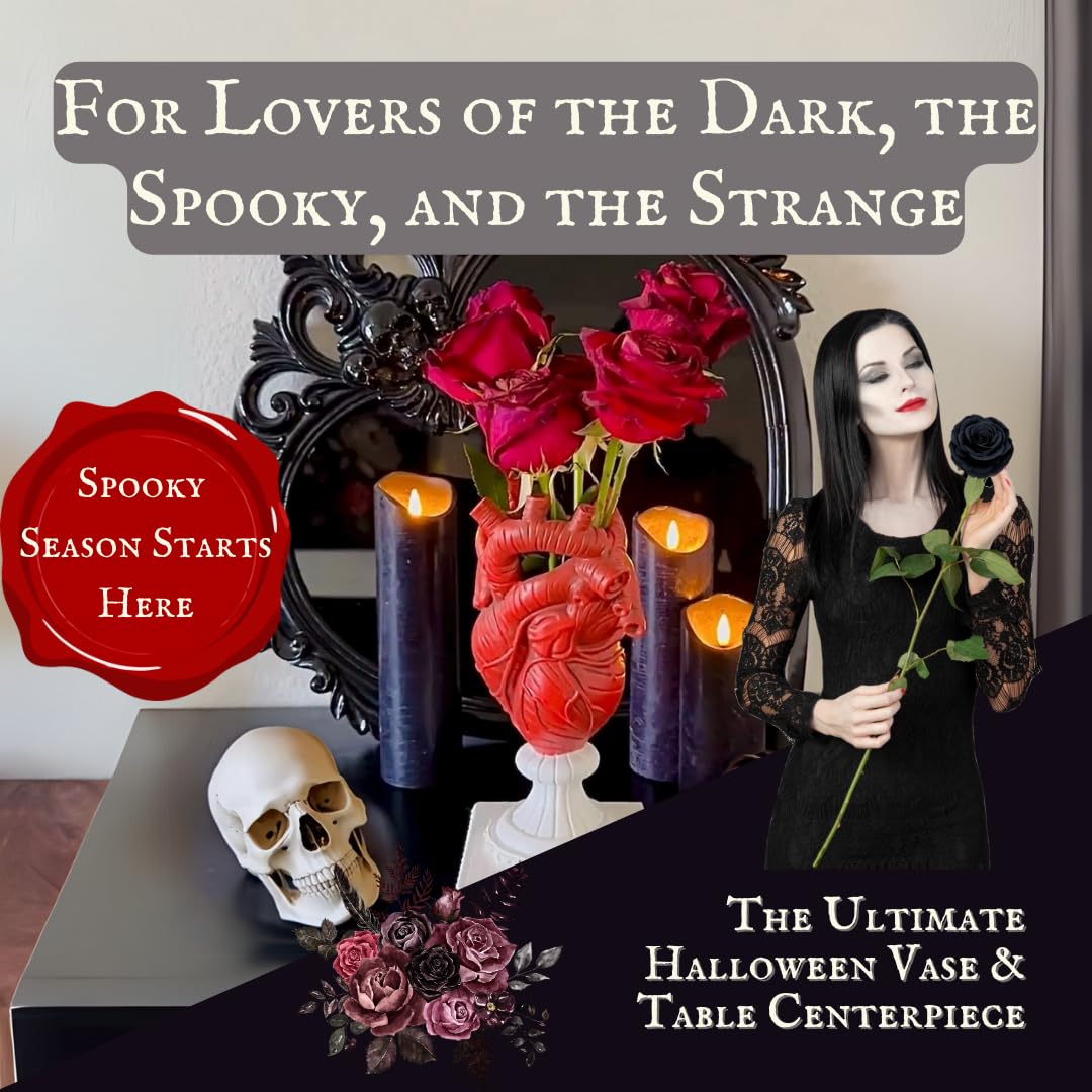 Gothic Anatomical Heart Vase - Creepy Large Human Heart Shaped Flower Planter - Horror Lovers Halloween Themed Gifts for Adult Women - Inspired by Edgar Allan Poe - Spooky Decor Weird Oddities