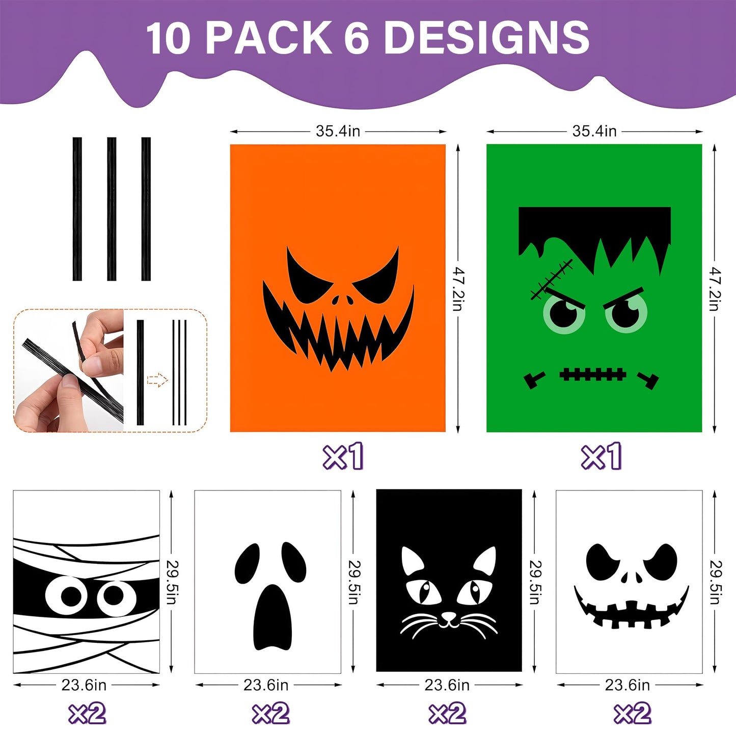 10 Pack Halloween Leaf Lawn Bags - Giant Pumpkin Lawn Bag with Twist Ties, Reusable Trash Bag for Outdoor Garden Decoration, Thanksgiving Fall Yard Decor