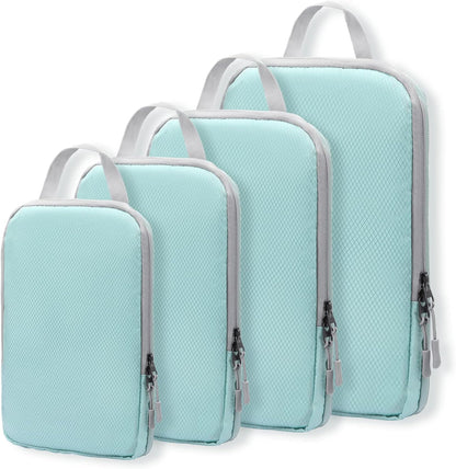 Compression Packing Cubes for Travel, 4pcs Travel Packing Cubes Organisers for Travel Accessories compression bags Packing Organisers Expandable Storage forl Luggage Suitcases-Skyblue