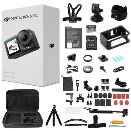 DJI Osmo Action 5 Pro Standard Combo,with 58 Piece Accessory Kit+ 64GB Card - Waterproof Action Camera with 1/1.3" Sensor, 4K/120fps Video, Action Camera 4K Ideal for Sports (Total 1 Battery)
