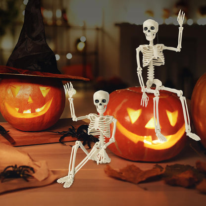 Kelool 2 Pack Halloween Skeleton Decorations,15.7" Spooky Full Body Mini Skeleton with Movable Posable Bones,Spooky Skeleton for Halloween Party Decor,Yard Graveyard Haunted House Props