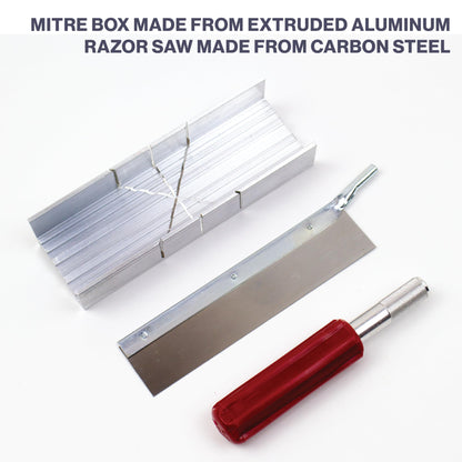 Excel Blades 6-Inch Metal Mitre Box Set – Aluminum & Steel Precision Cutting Tool with K5 Handle & Razor Pull Saw for Wood, Plastic & Soft Metals – 45° & 90° Cutting Angles, Made in USA