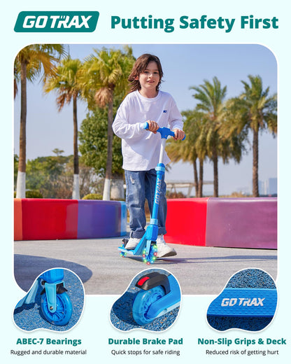 Gotrax K03 Kick Scooter for Kids, 5" LED Lighted Wheels and Adjustable Handlebars, Lightweight Design and Anti-Slip Deck, Max Load 110 Lbs, Kids Scooter for Boys & Girls Ages 3+, Blue