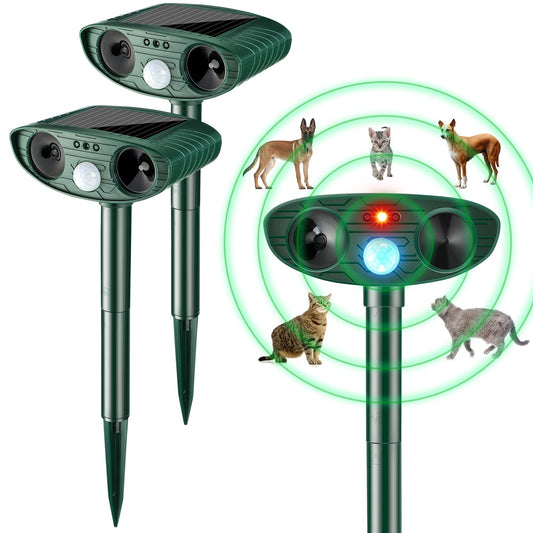 Kittmip Ultrasonic Animal Repellent Outdoor Solar Powered Repeller Cat Dog Deer Deterrent Waterproof Motion Sensor Deterrent for Yard Garden Rabbit Squirrels Fox Pest(Green,2 Pieces)
