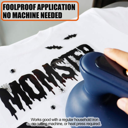 DIY Halloween Shirts for Women Kids Trick or Treat Bags Iron-on Heat Transfer Vinyls Set for Halloween Basket Pajamas Pillow Covers Blanket Tablecloth Runner Personalized Gifts Home Decorations